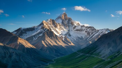 Obraz premium Panoramic Snow-Capped Mountain Peaks at Golden Hour