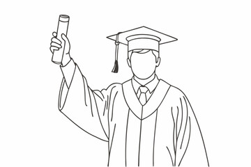 Graduate Outline Illustration  Black and White Line Art