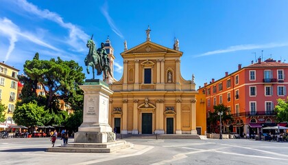Fototapeta premium European city square with church and monument