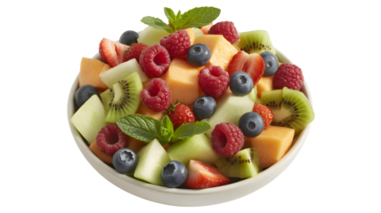 Vibrant fruit salad bursting with fresh berries and melons, perfect for healthy eating