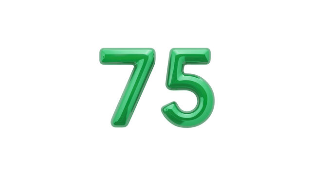 Shiny Green Number Seventy-Five (75) - 3D Render