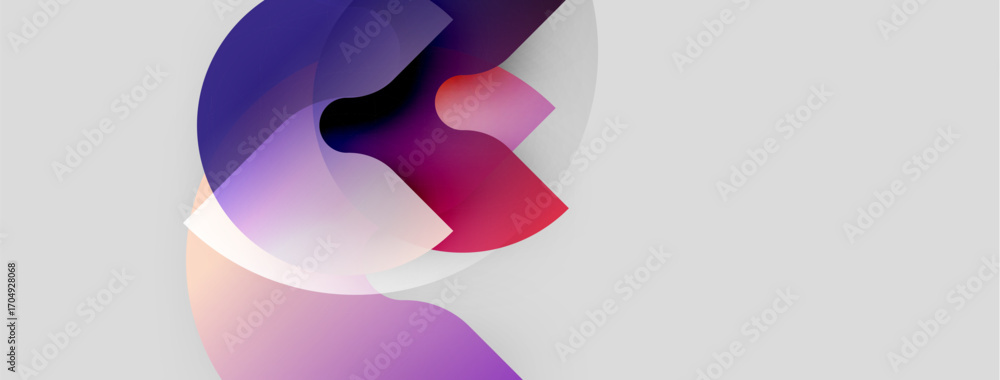 Poster abstract design features flowing purple, red, white shapes. gradient colors create dynamic visual im