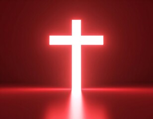 Glowing white cross on red background