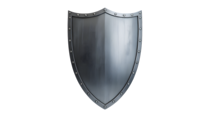 Metallic shield symbol representing security, protection, and defense against threats, isolated