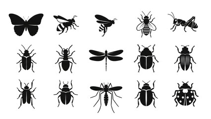 High-Quality Black Silhouette Icon Set of Bugs and Insects – Vector Nature Symbols © Narmada