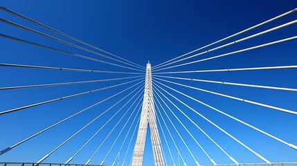 Obraz premium A multi-span cable-stayed bridge against a blue sky