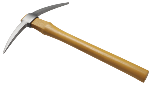 Durable pickaxe with wooden handle for mining and construction tasks, ready for action