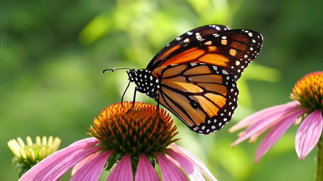 Monarch Butterfly on Coneflower, Beautiful Nature Scene.