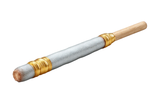 A single cigarette with gold bands, isolated on transparent background