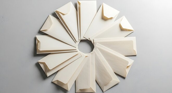 Circular Arrangement of Stationery Envelopes against a Neutral Backdrop