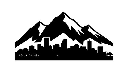 City skyline with mountains and train with transparent background