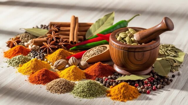 Aromatic spices and herbs abound
