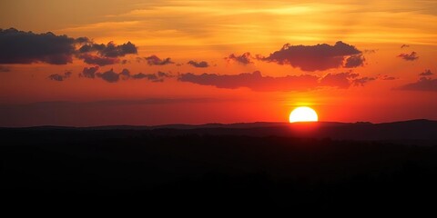 Obraz premium Silhouette against vibrant sunset, serene landscape, peaceful solitude, mindfulness, serene