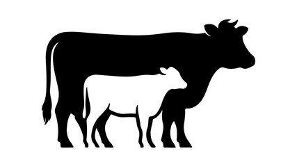 Cow and calf silhouette with transparent background