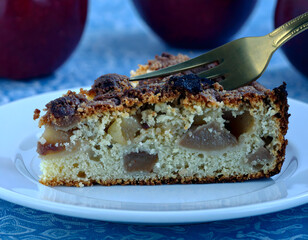 Delicious Slice of Homemade Apple Crumb Cake Dessert Food Still Life