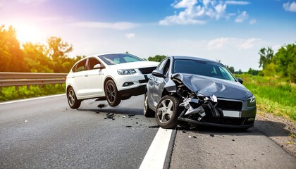Two cars involved in a severe highway collision