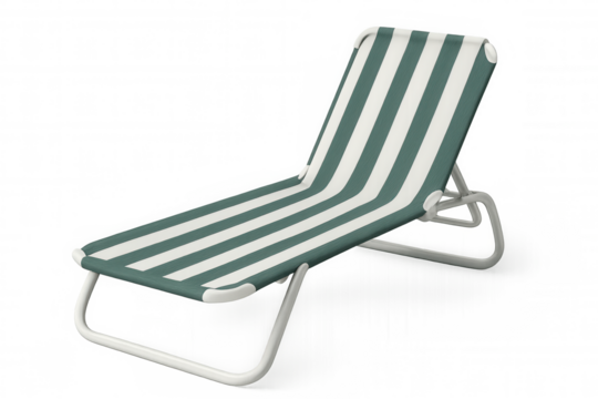 Striped deck chair sitting poolside, sunlight casting soft shadows, transparent background enabling seamless design integration