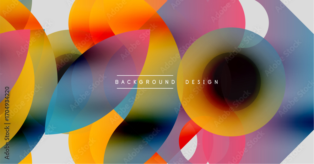 Aufkleber abstract colorful circles overlap creating dynamic visual texture. gradient hues blend, forming mode