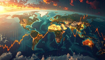 Global market analysis at sunrise