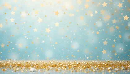 Falling Gold Stars and Bokeh on a Teal Background glitter