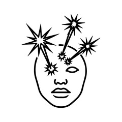 Face with exploding starbursts with transparent background