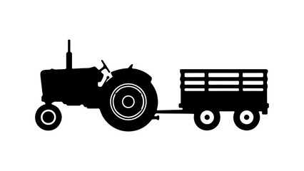 Farm tractor with trailer with transparent background