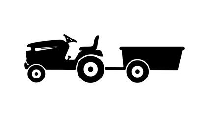 Farm tractor with trailer with transparent background