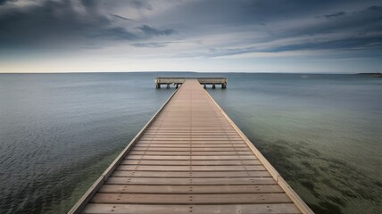 Fototapeta premium Minimal Wooden Pier Over Clear Calm Water
