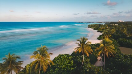 Fototapeta premium Aerial Tropical Beach with White Sand and Palm Trees