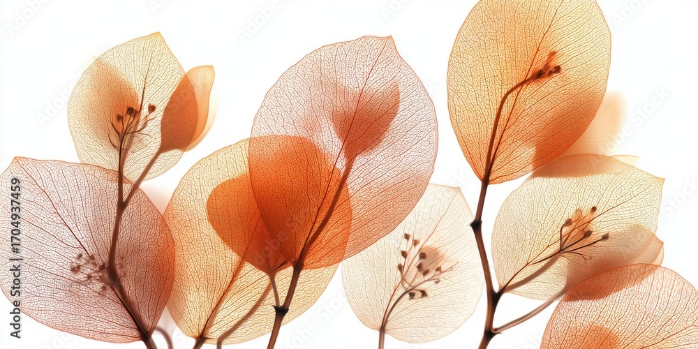 Poster delicate orange and white leaves creating an ethereal botanical display in soft natural light