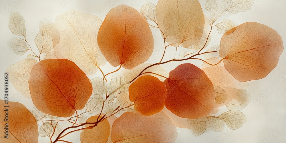 Poster delicate orange and white leaves creating a soft abstract design set against a light background