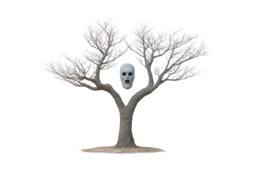 Creepy skull in a bare tree isolated on transparent background