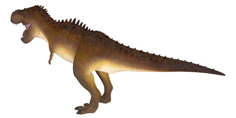 Illustration of a roaring Tyrannosaurus rex dinosaur.