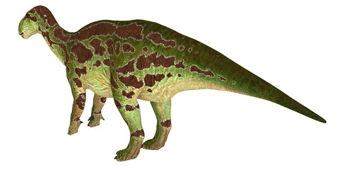Realistic dinosaur model on white background.