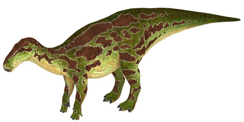Realistic dinosaur model on white background.
