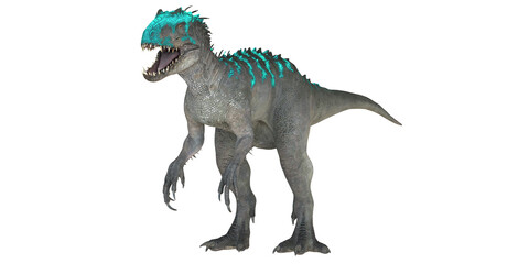 Ferocious dinosaur with vibrant blue accents.
