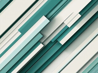 Fototapeta premium Abstract geometric teal and white overlapping diagonal stripes background with layered depth, for corporate branding or digital designs