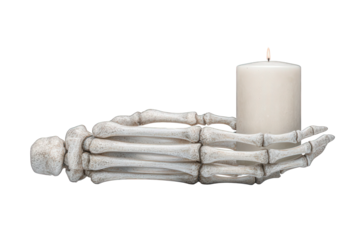 Skeleton hand holding a candle isolated on transparent background