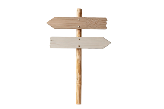 Wooden directional signpost with two blank signs