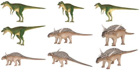 Fototapeta premium Collection of dinosaur models in various poses.