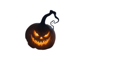 Scary jackolantern with glowing eyes and mouth isolated on transparent background