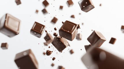 Chocolate cubes falling and dripping