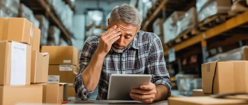 An worried worker at a warehouse