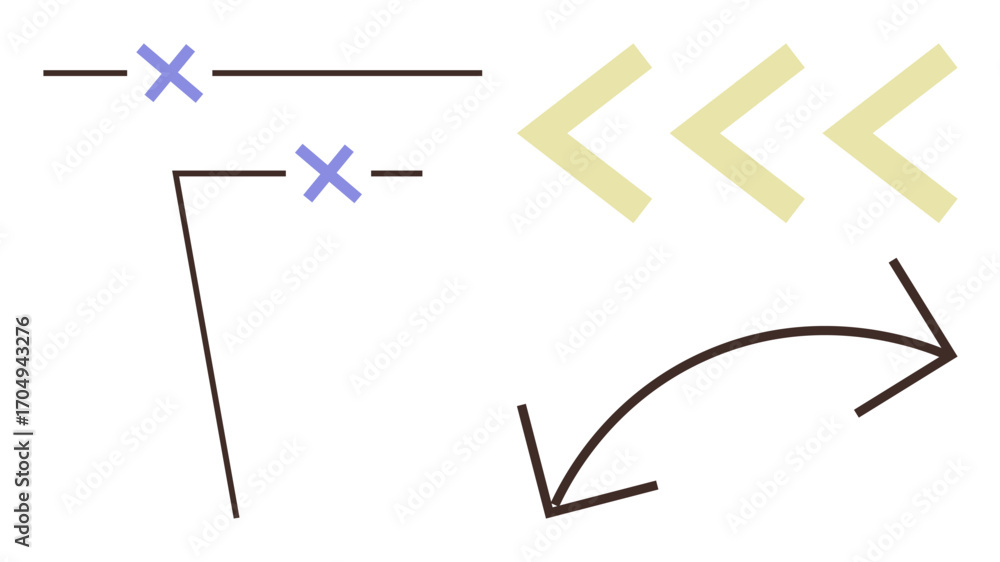 Poster abstract arrows, intersecting lines, and emphasized x marks conveying process flow, direction, strat