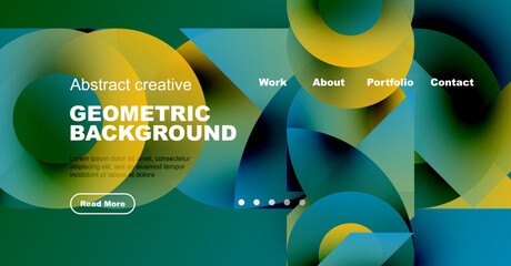 Abstract geometric design. Vibrant colors blend, creating modern website header. Text overlays shapes, inviting exploration.