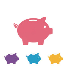 Colorful Piggy Bank Cartoon Silhouette Icon, Minimalist Flat Design