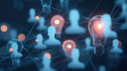 The spark of genius: creative thinking for future endeavors. Digital interaction icon. Creative intelligence in a tapestry of colors and light. Networking people silhouettes.