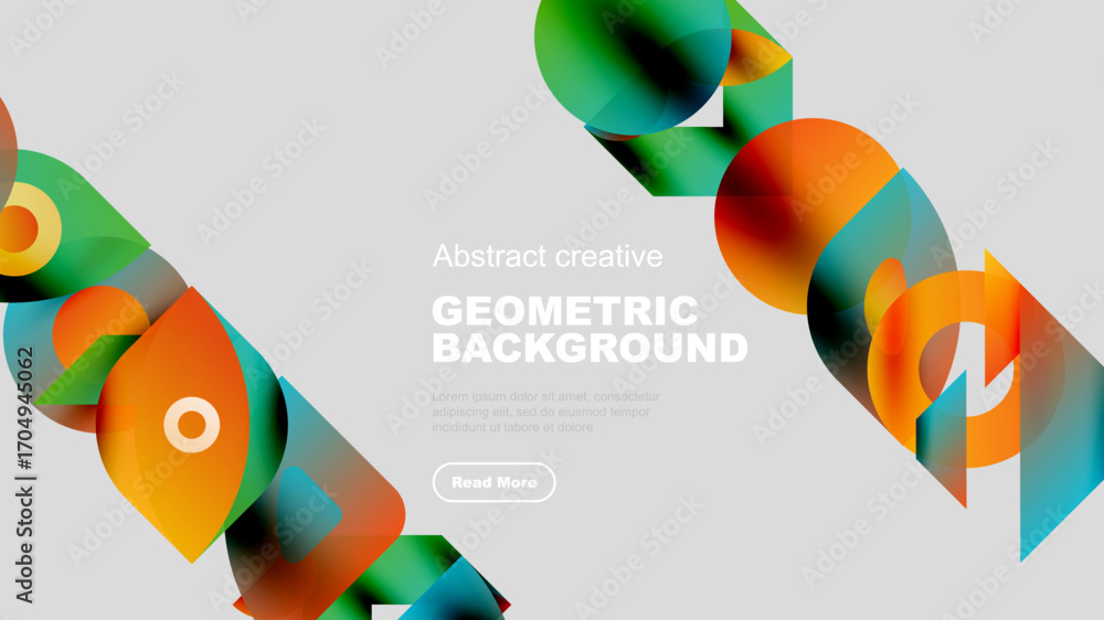 Aufkleber abstract geometric shapes overlap, creating vibrant colorful background. design features gradients, 