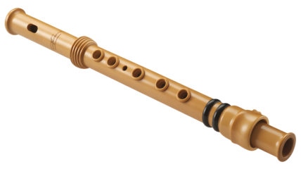 Simple tan recorder flute with finger holes and black rings for music education and practice