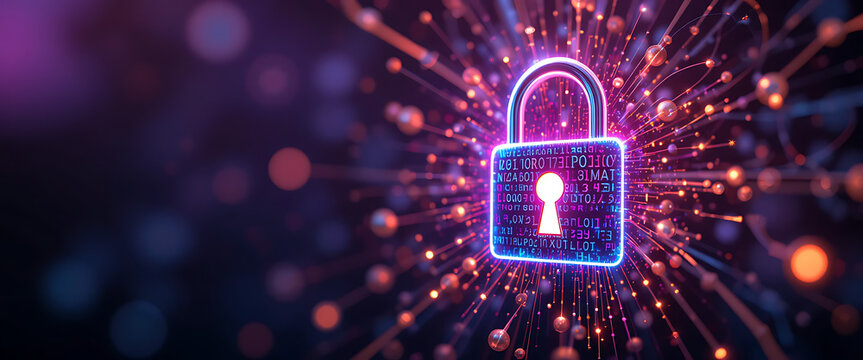 Abstract oil painting artistic warm colors mixing cyber data protection theme vintage background, golden blue metal binary pop out digital lock with deep key hole on the middle, shimmering glowing con - Powered by Adobe